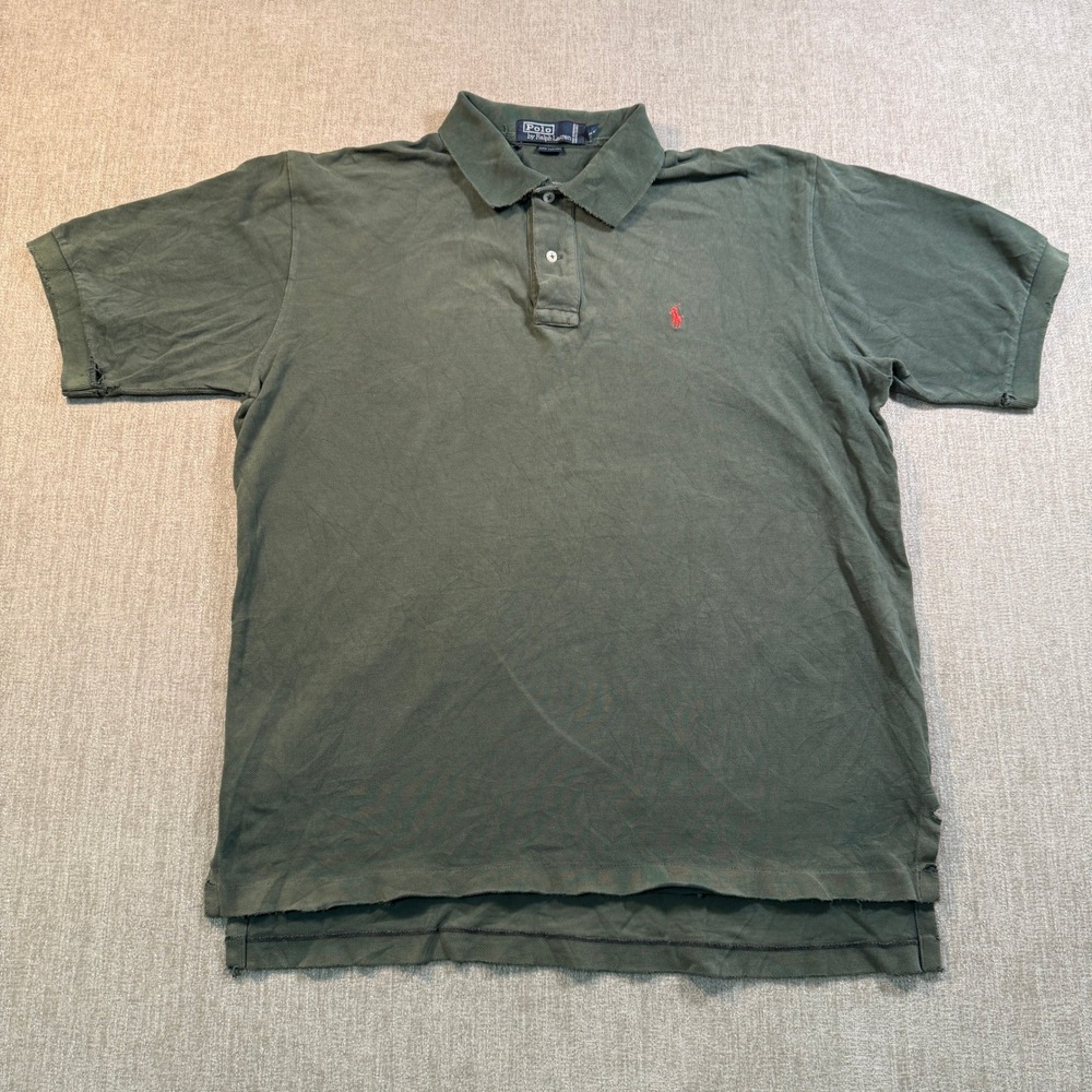 Polo Ralph Lauren Mens Large Green Pique Short Sleeve Polo Shirt READ DESC!